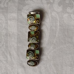 Silver metal and green enamel bracelet